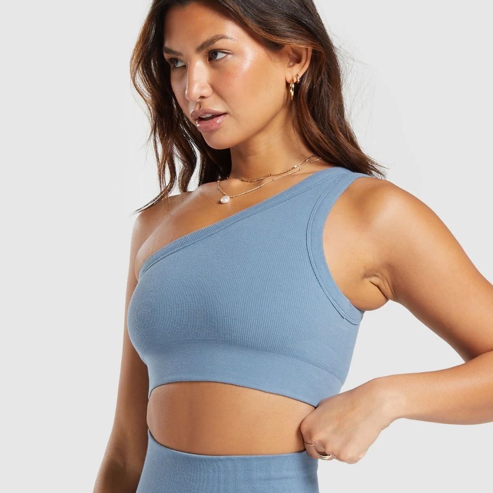Gymshark Ribbed Cotton Seamless One Shoulder Bra Blue Women’s Small